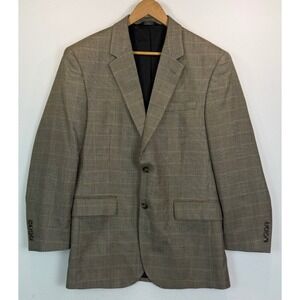 Jos A Bank Traveler Collection Sport Coat Blazer 40R Brown Glen Plaid Silk/Wool